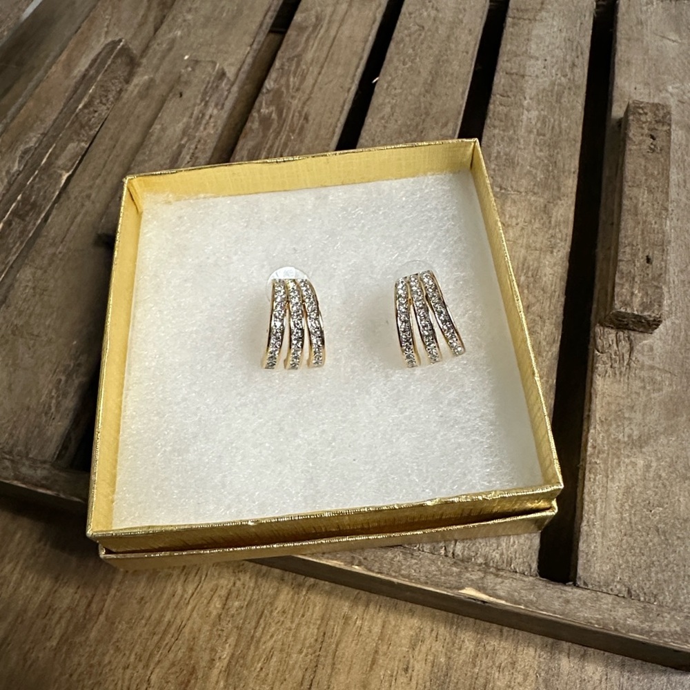 Swarovski Crystal Very Rare vintage tripe row gold half hoop gold post earrings - Picture 8 of 8
